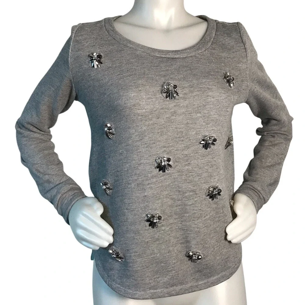 LILKA GREY LONG SLEEVE SWEATER WITH‎ RHINESTONES
